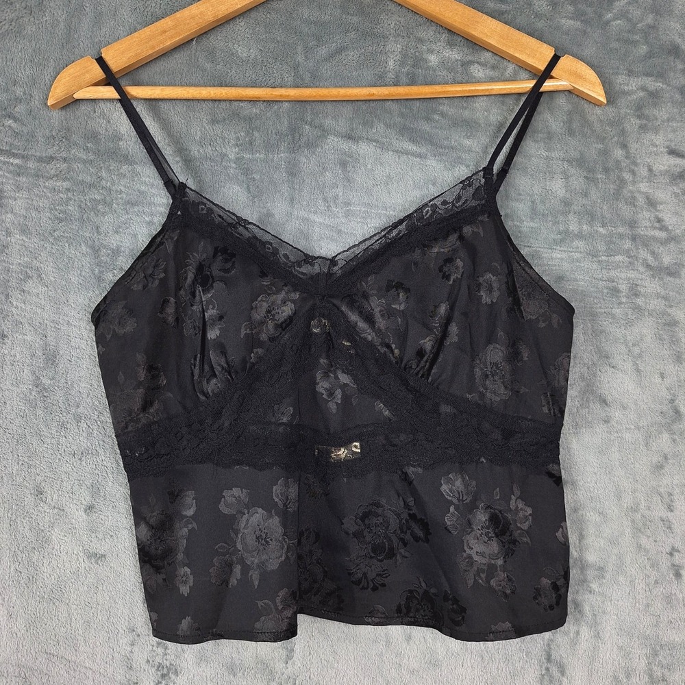 Womens Top Medium Black Fairy Grunge Babydoll Y2K Whimsigoth Coquette Satin Lace